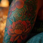 Tatouage coloré avec des soins et conseils visibles