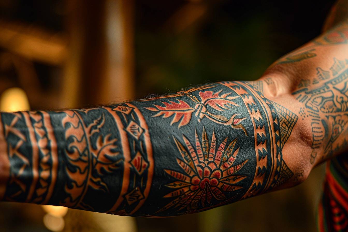 Tatouage traditionnel Dayak orné de motifs complexes