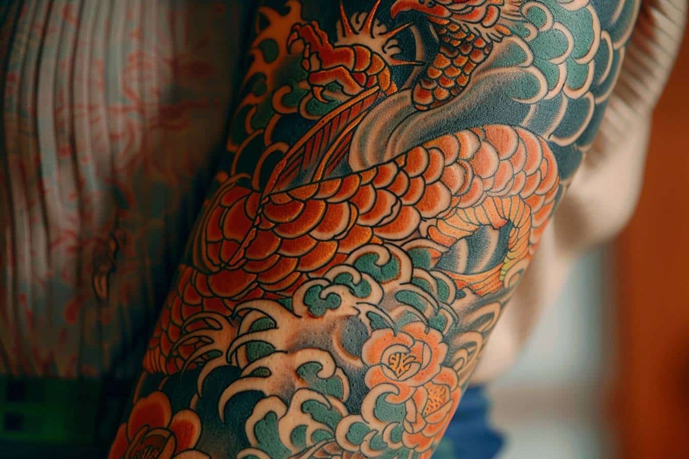 Tatouage japonais mettant en avant l'art d'Irezumi  
Détails de l'art du tatouage traditionnel japonais