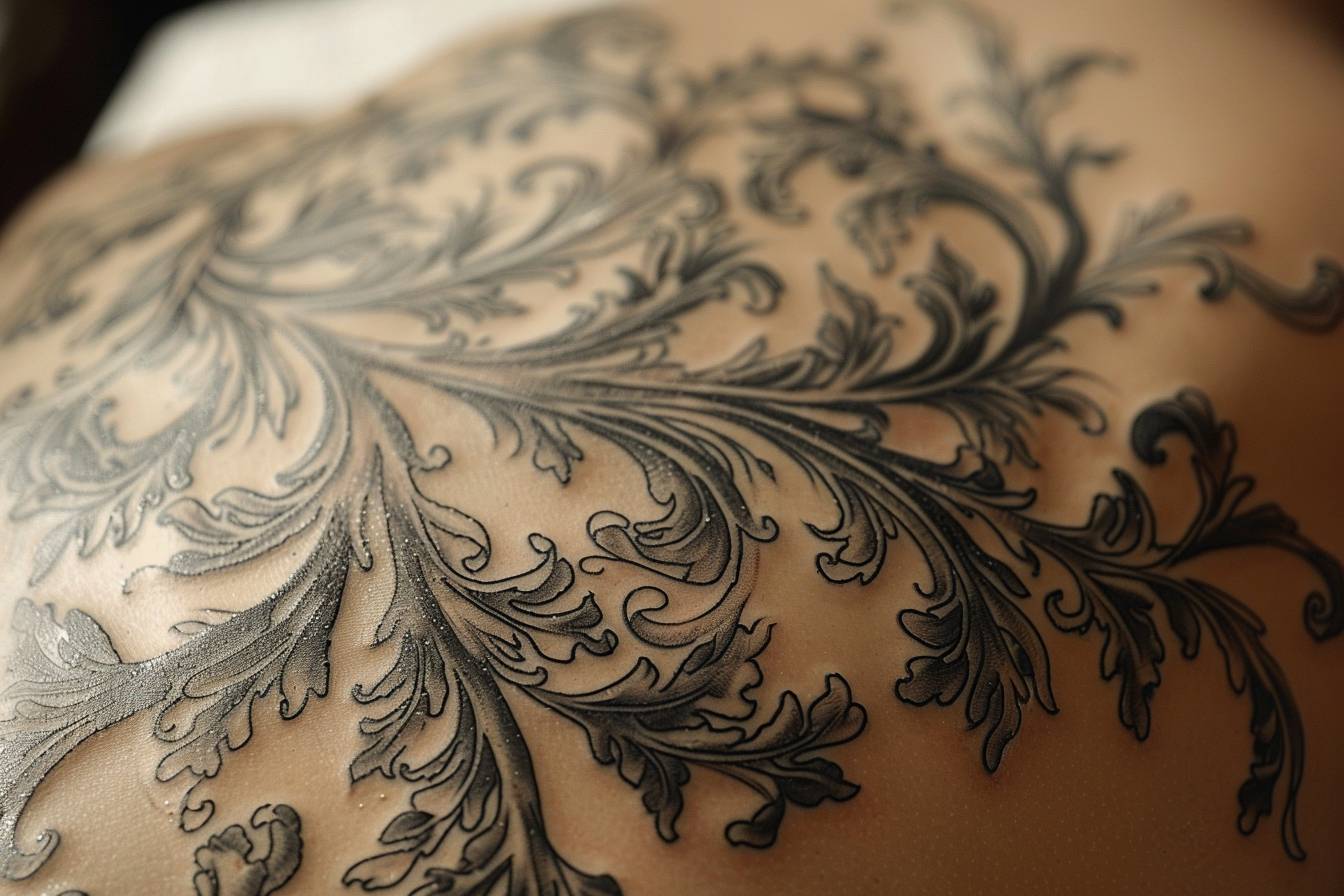 Tatouage noir et blanc aux lignes précises et nettes