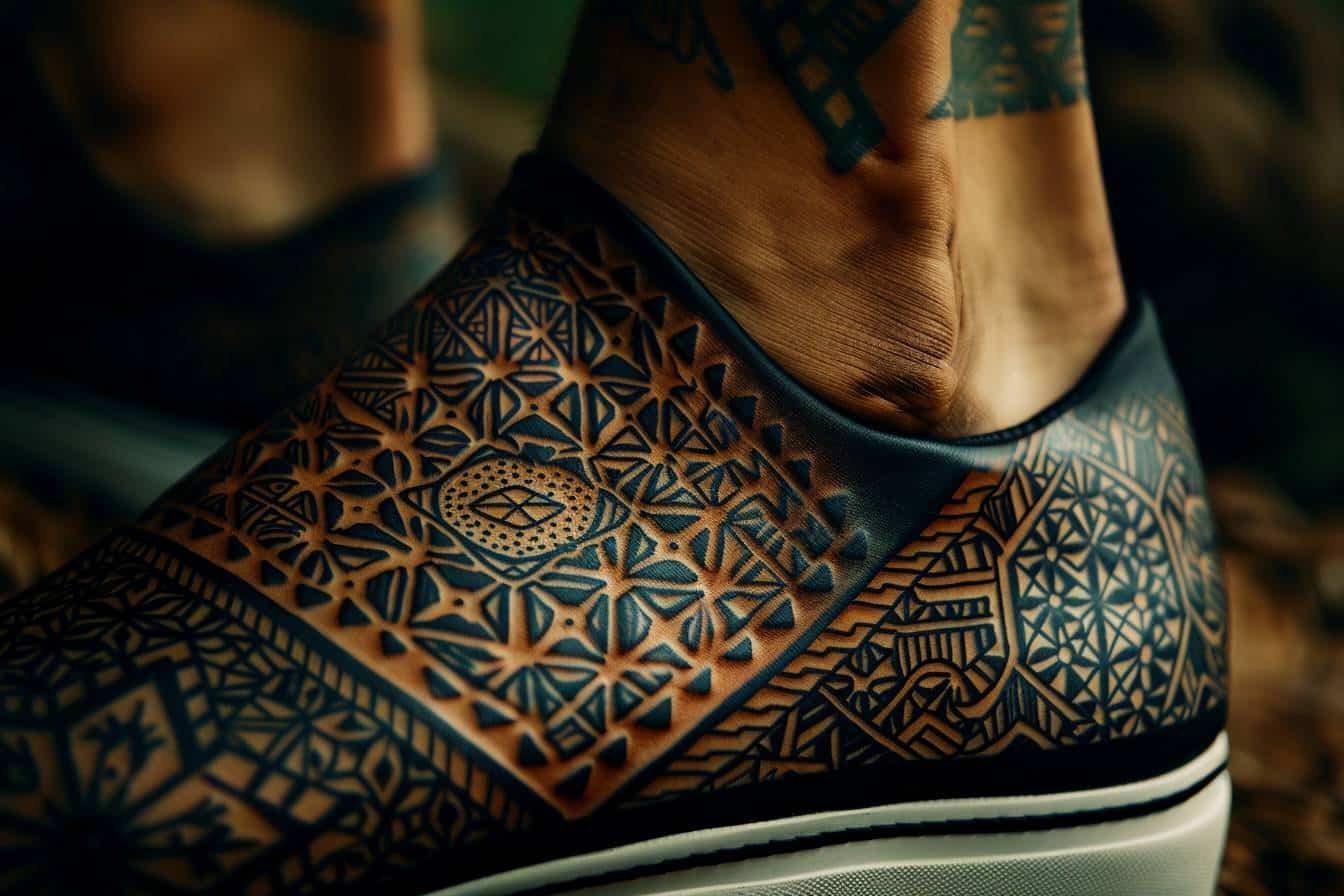 Tatoueur réalisant un motif géométrique complexe