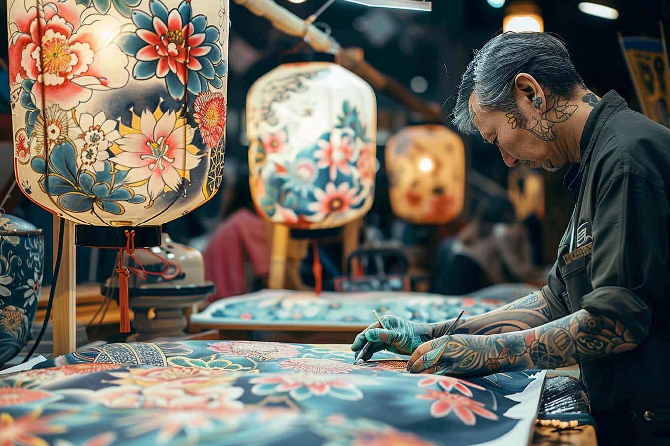 tatoueurs réalisant des œuvres japonaises au Mondial  
artistes du tatouage japonais lors de l'événement 2017